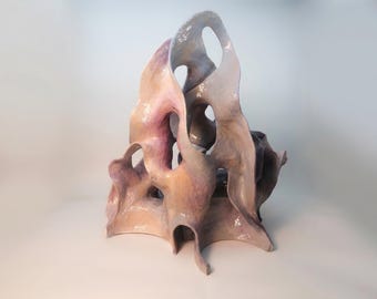 Escultura abstracta orgánica de cerámica, pieza moderna para la decoración de la sala de estar, escultura de cerámica moderna hecha a mano, pieza llamativa, regalo único para coleccionistas.