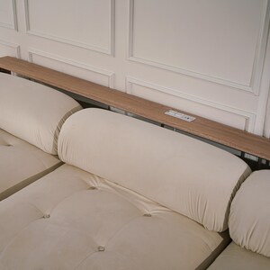 Behind sofa console table with handcrafted wood construction designed for living room and entryway furniture arrangements featuring a modern organic style and vintage inspired aesthetic perfect for apartments lofts and contemporary homes use this narrow console table to organize lamps books candles plants remotes and decorative accents while creating a stylish functional and space saving display area in your home