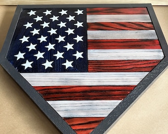 USA Flag Framed Home Plate