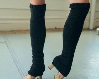 Handmade Black/Gray Knee Hight Knitted Ballet Leg Warmers, One of a Kind