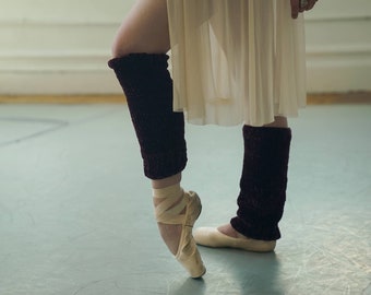 Handmade Burgundy Velvet Knitted Ballet Leg Warmers, One of a Kind