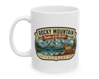 Taza de cerámica de los Parques Nacionales de las Montañas Rocosas de mediados de siglo / Taza de café retro de las montañas de Colorado / Taza de recuerdo de viaje vintage