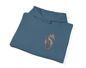 Sudadera con capucha y estampado floral de caballito de mar / Sudadera con estampado botánico marino, regalo unisex de temática marina, jersey de estilo náutico.