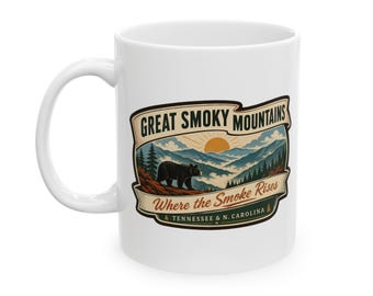 Taza de cerámica del Parque Nacional Great Smoky Mountains de mediados de siglo / Taza de café retro de Tennessee Blue Ridge / Taza de recuerdo de viaje vintage