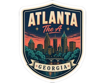 Atlanta - Etiqueta adhesiva para equipaje de mediados de siglo / Calcomanía de viaje retro de Georgia / El recuerdo de la ciudad de Atlanta