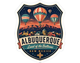 Albuquerque - Etiqueta adhesiva para equipaje de mediados de siglo / Calcomanía de viaje retro de Nuevo México / Globo aerostático