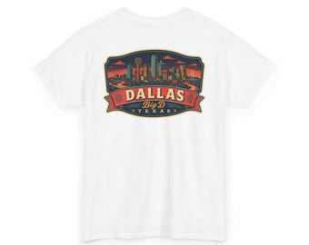 Dallas - Camiseta con etiqueta de equipaje de mediados de siglo / Camiseta con insignia retro del horizonte de la ciudad