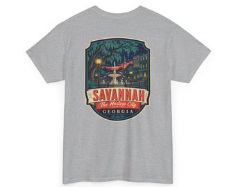 Savannah - Camiseta con etiqueta de equipaje de mediados de siglo / Camiseta retro con insignia de la ciudad