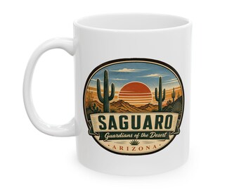 Taza de cerámica Saguaro - Parque Nacional de mediados de siglo / Taza de café retro del desierto de Arizona / Taza de recuerdo de viaje vintage
