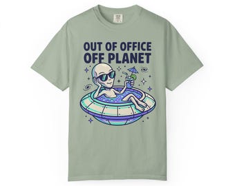 Out of Office Off Planet Alien Floatie T-Shirt | UFO Vacation Tee | Funny Summer Gift