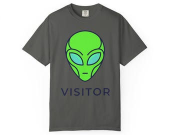 Green Alien Visitor T-Shirt | Sci-Fi Space Graphic Tee | UFO Fan Gift