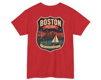 Boston - Camiseta con etiqueta de equipaje de mediados de siglo / Camiseta retro con el escudo de la ciudad