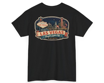 Las Vegas - Camiseta con etiqueta de equipaje de mediados de siglo / Camiseta retro con el perfil de la ciudad