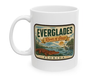 Taza de cerámica de los Everglades - Parque Nacional de mediados de siglo / Taza de café retro de los humedales de Florida / Taza de recuerdo de viaje vintage