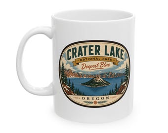 Taza de cerámica del Parque Nacional Crater Lake - Mediados de siglo / Taza de café retro de montaña del lago de Oregón / Taza de recuerdo de viaje vintage