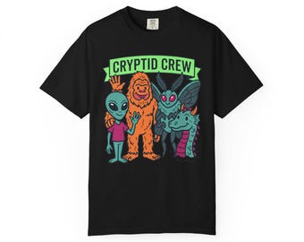 Cryptid Crew T-Shirt | Bigfoot Mothman Alien Loch Ness Monster Tee