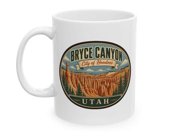 Taza de cerámica del Parque Nacional Bryce Canyon - Mediados de siglo / Taza de café retro Utah Hoodoo / Taza de recuerdo de viaje vintage