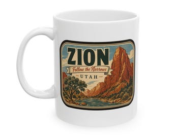 Taza de cerámica del Parque Nacional Zion - Mediados de siglo / Taza de café retro del Cañón de Utah / Taza de recuerdo de viaje vintage