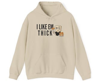 Sudadera con capucha "Me gustan gruesas" / Divertida sudadera con estampado de panqueques y humor para adultos. Regalo perfecto.