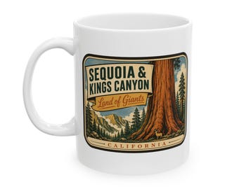 Sequoia - Taza de cerámica del Parque Nacional de mediados de siglo / Taza de café retro con árboles gigantes de California / Taza de recuerdo de viaje vintage