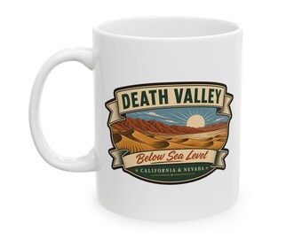 Taza de cerámica del Parque Nacional del Valle de la Muerte de mediados de siglo / Taza de café retro con diseño de puesta de sol en el desierto de California / Taza de recuerdo de viaje vintage