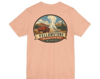 Yellowstone - Camiseta de parque nacional de mediados de siglo / Camiseta retro con estampado de bisonte y géiser de Wyoming / Camiseta vintage de recuerdo de viaje