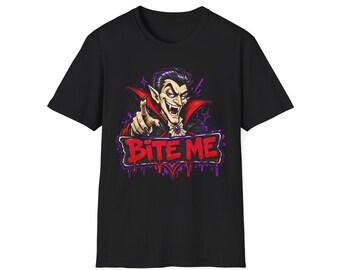 Camiseta "Muérdeme, vampiro" / Camiseta gráfica de Drácula para Halloween / Camiseta de terror espeluznante / Regalo divertido para vampiros / Camiseta para fiestas de Halloween