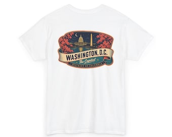 Washington D.C. - Camiseta con etiqueta de equipaje de mediados de siglo / Camiseta retro con insignia de la ciudad