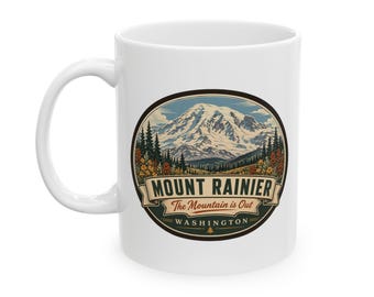Taza de cerámica del Monte Rainier - Parque Nacional de mediados de siglo / Taza de café retro del volcán de Washington / Taza de recuerdo de viaje vintage