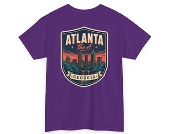 Atlanta - Camiseta con etiqueta de equipaje de mediados de siglo / Camiseta retro con el escudo de la ciudad y el horizonte