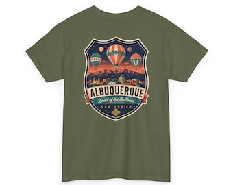 Albuquerque - Camiseta con etiqueta de equipaje de mediados de siglo / Camiseta retro con insignia de globo aerostático de la ciudad