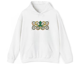 Sudadera con capucha y estampado de espiral de pulpo verde / Sudadera con diseño de criatura marina náutica, sudadera unisex con estampado de arte oceánico.