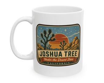 Taza de cerámica del Parque Nacional Joshua Tree de mediados de siglo / Taza de café retro del desierto de California / Taza de recuerdo de viaje vintage