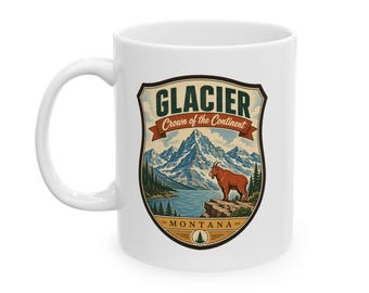 Glaciar - Taza de cerámica de parque nacional de mediados de siglo / Taza de café retro de montaña de Montana / Taza de recuerdo de viaje vintage
