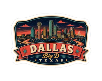 Dallas - Etiqueta adhesiva para equipaje de mediados de siglo / Calcomanía de viaje retro de Texas / Recuerdo de la gran ciudad de Dallas