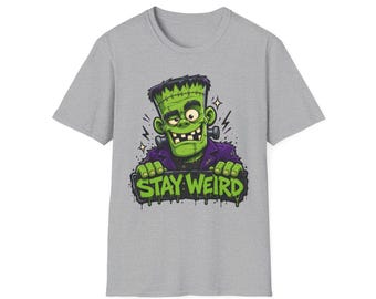 Camiseta de Frankenstein "Stay Weird" / Camiseta gráfica de monstruo de Halloween / Camiseta de dibujos animados espeluznantes / Camiseta de monstruo divertida / Regalo de Halloween