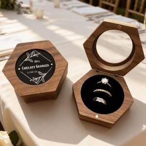 Custom Wedding Ring Box, Clear Acrylic Cover, Personalized Engraved Engagement Proposal Holder, Bridal Gift For Her
