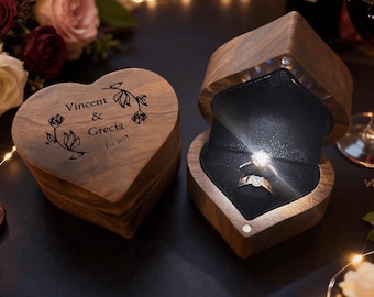 Ringschatulle mit Gravur, handgefertigte LED-Ringbox für den romantischen Hochzeitstag