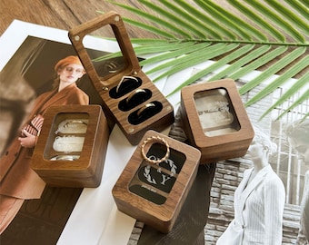 Custom Wedding Ring Box, Triple Ring Wooden Ring Box, Engagement Ring Box, Ring Bearer Ring Box, Ring Box Holder, Wedding Ring Box