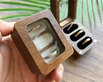 Personalized Triple Slots Wedding Ring Box, Engagement  Ring Box, Triple Wood Ring Box,  3 Ring Bearer Ring Box, Ring Box Holder