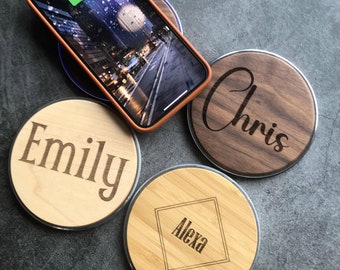 Personalized Wooden Wireless Charger Pad, Custom Wood Wireless Charger Station, 15W Fast Charging, Portable Qi Wireless Charger