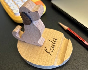 Personalized Wood Cell Phone Tablet Stand, Custom Engraved  Animal Cell Phone Holder, Office Gift