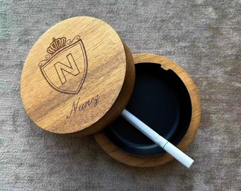 Custom Wood Ashtray with Lid for Smokers, Stainless Steel Liner Ash Tray, Cool Ashtrays for Indoor or Outdoor Use