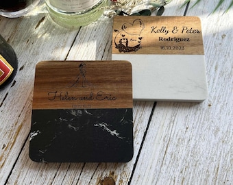 Custom Engraved  Wood Marble Coasters For Weddinng, Wedding Gifts, Bridal Shower Gifts