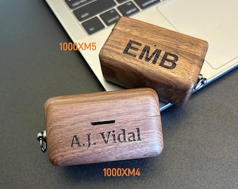 Personalized  Sony WF-1000xm5xm4 Wood Headphone Case ,  Earpods Cover with Keychain, Birthday Gift,Valentine's Day Gift