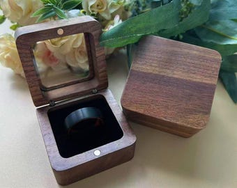 Benutzerdefinierte hölzerne Hochzeit Zeremonie Ring Box, personalisierte Verlobungsring Box mit Gravur, quadratischen Ring Träger, Vorschlag Ring Box Halter