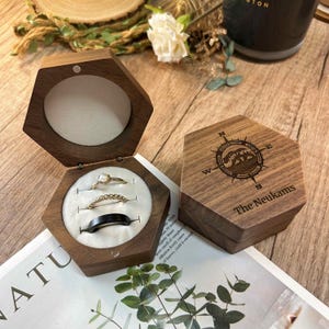 Custom Round Triple Slot Wedding Ring Box, 3 Slot Ring Box, Wood Ring ...