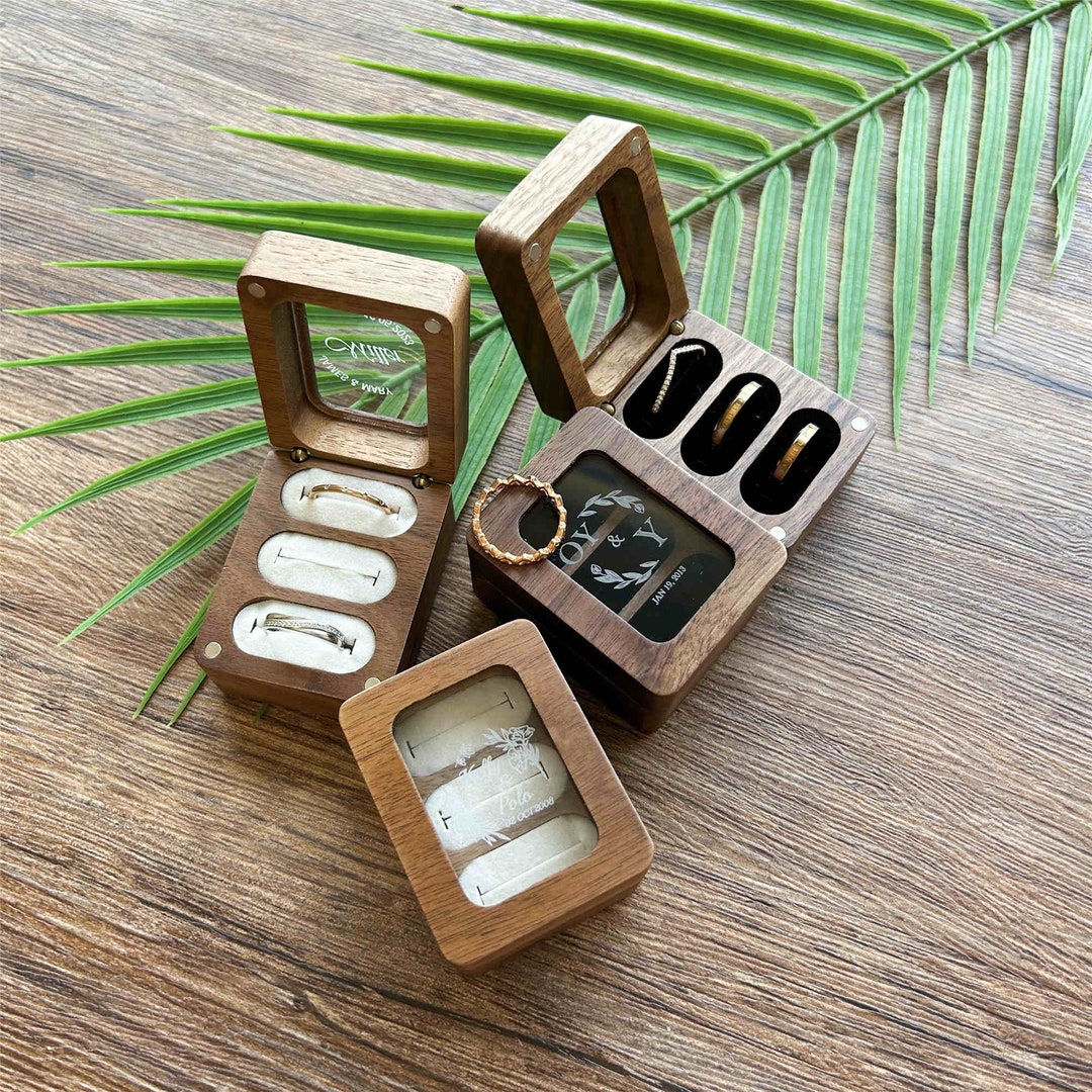 Photo Frame Ring Box Custom Wedding Ring Box, Triple Ring Wooden Ring Box, Engagement Ring ...