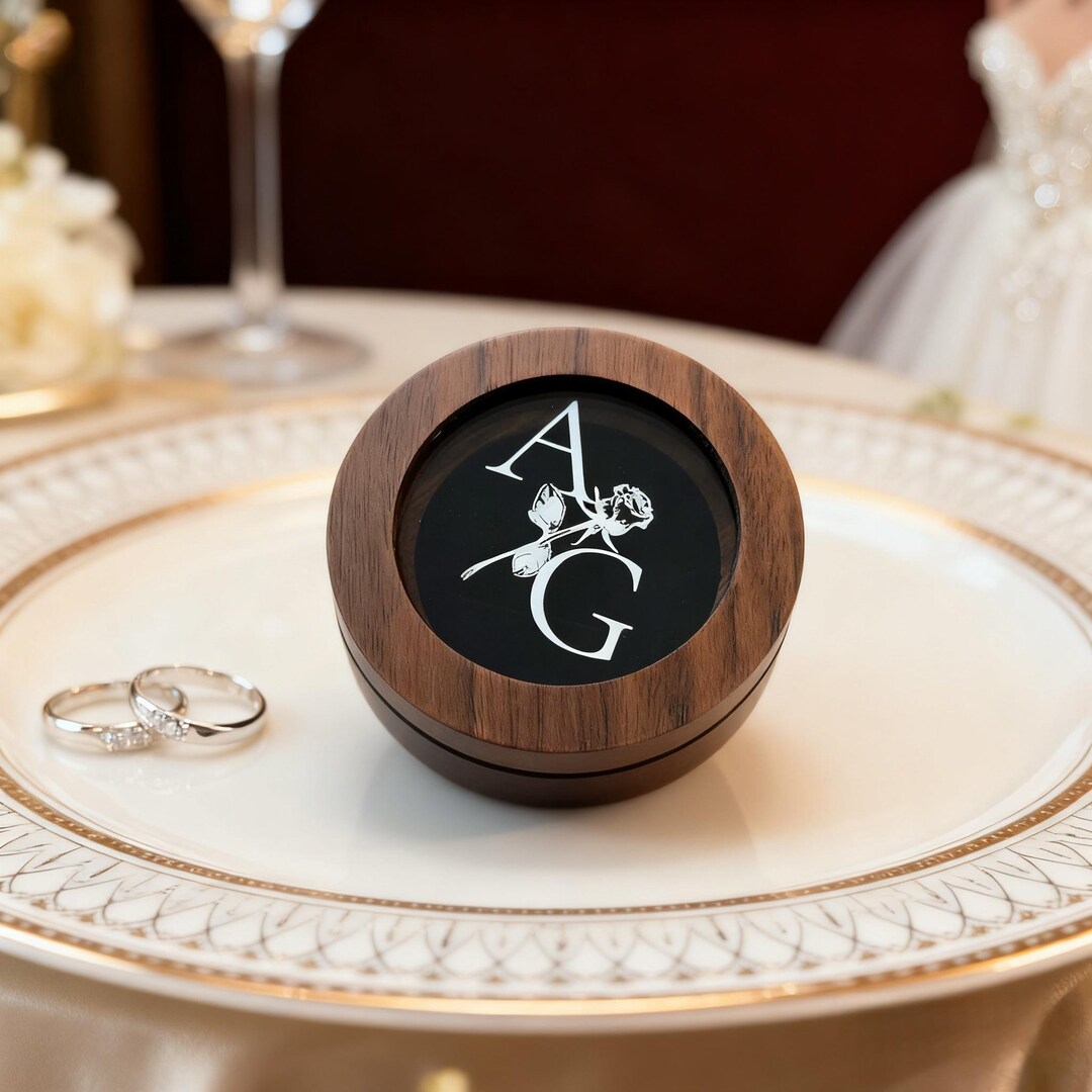 Custom Round Triple Slot Wedding Ring Box, 3 Slot Ring Box, Wood Ring ...
