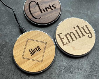 Personalisierte Gastgeschenke für Hochzeiten, maßgefertigte kabellose Ladestation aus Holz, 15-W-Schnellladung, tragbares Qi-Ladegerät